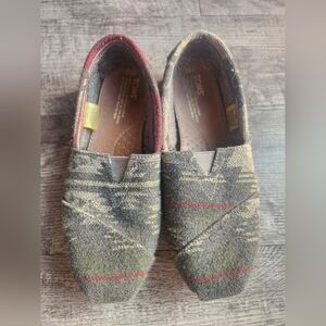Toms Alpargata Grey Wool Jacquard Aztec Print Classic Flats Size: 6.5